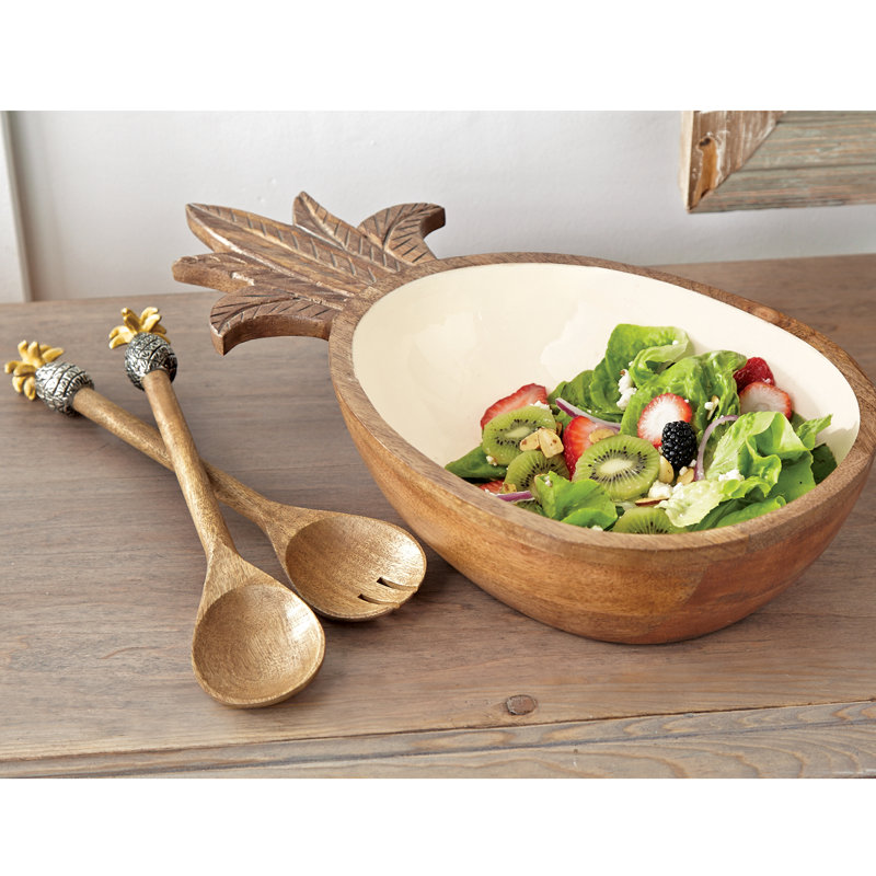 Mud Pie™ Pineapple Wood and Enamel Salad Serving Bowl & Reviews Wayfair